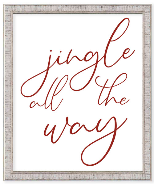 Jingle All The Way 17.5" x 21.5" Framed Christmas Wall Decor Art Print Sign Poster in a White Wooden Frame with UV Acrylic and Hangers