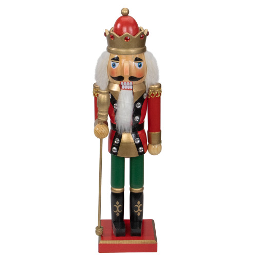 14" Red and Gold Wooden Christmas Nutcracker King with Scepter