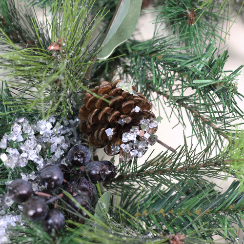 24" Mixed Pine with Blueberries Pine Cones and Ice Twigs Artificial Christmas Wreath - Unlit
