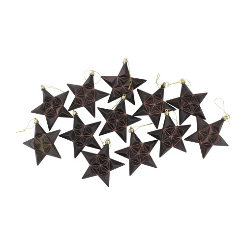 12ct Matte Chocolate Brown Glittered Star Shatterproof Christmas Ornaments 5"