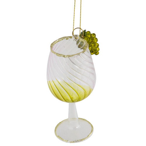 4.25" Yellow Wine Glittered Glass Christmas Ornament