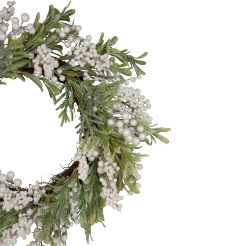 Artificial Christmas Wreath with Frosted Foliage and Berries, 20-Inch, Unlit