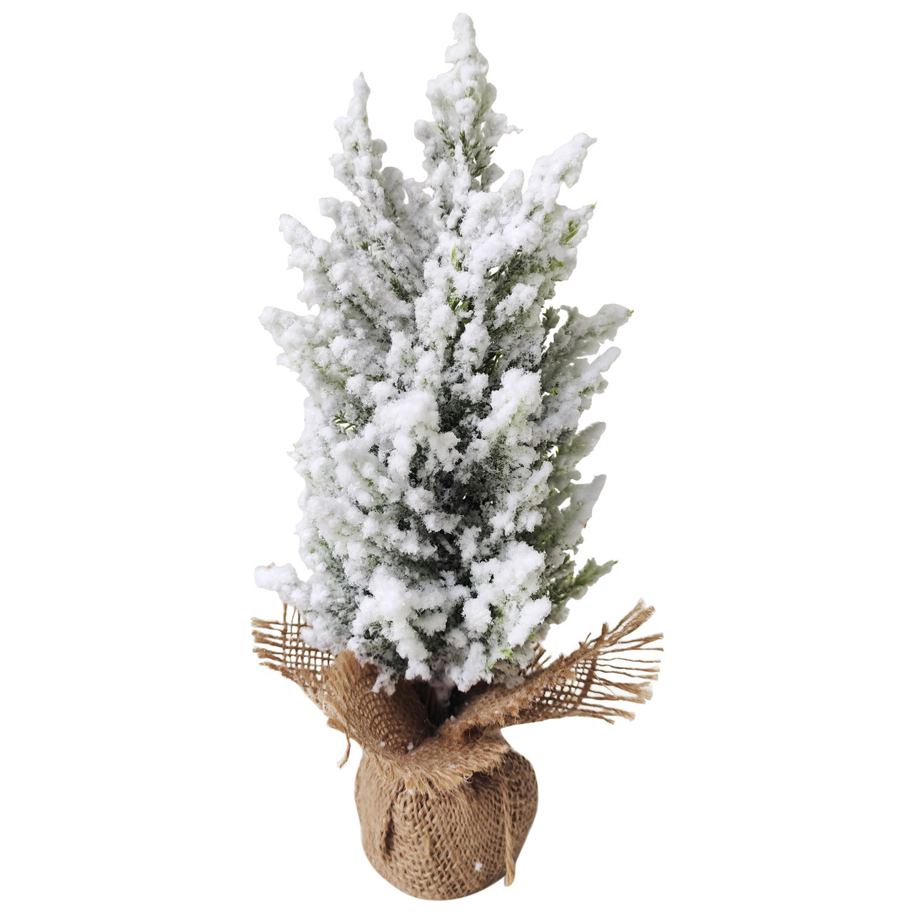 Heavily Flocked Pine Christmas Tree in Burlap Base - 12.5"