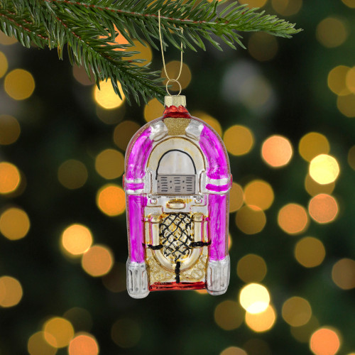 5" Pink Retro Juke Box Glass Christmas Ornament