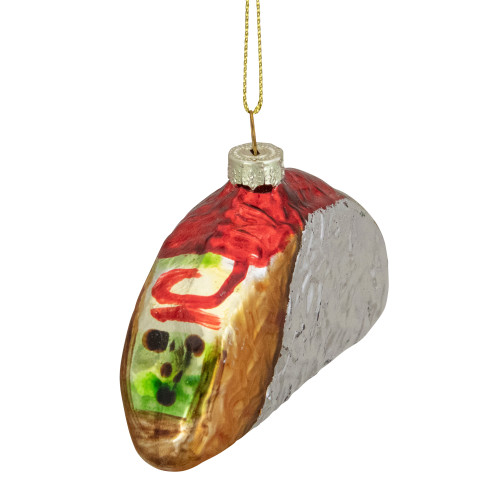 4" Silver and Gold Taco Glass Christmas Ornament