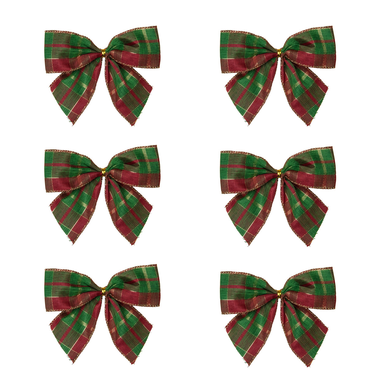Plaid 2-Loop Christmas Bow Decorations - 5.5" - Red and Green - Pack of 6