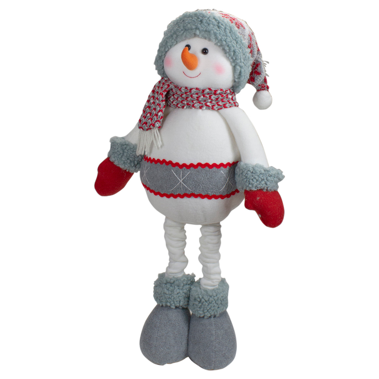 Plush Nordic Snowman Christmas Figure - 22" - Red and Gray