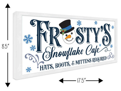 Frosty's Snowflake Cafe 8.5" x 17.5" Framed Christmas Wall Decor Art Print Sign Poster in a Natural Wooden Frame with UV Acrylic and Hangers