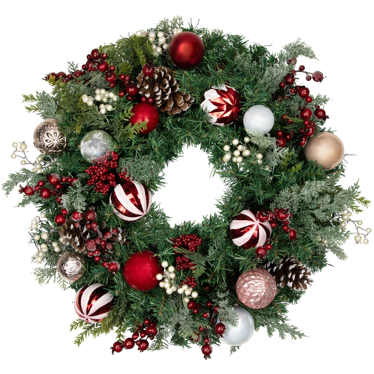 Ornaments and Pinecones Artificial Pine Christmas Wreath - Unlit - 28"