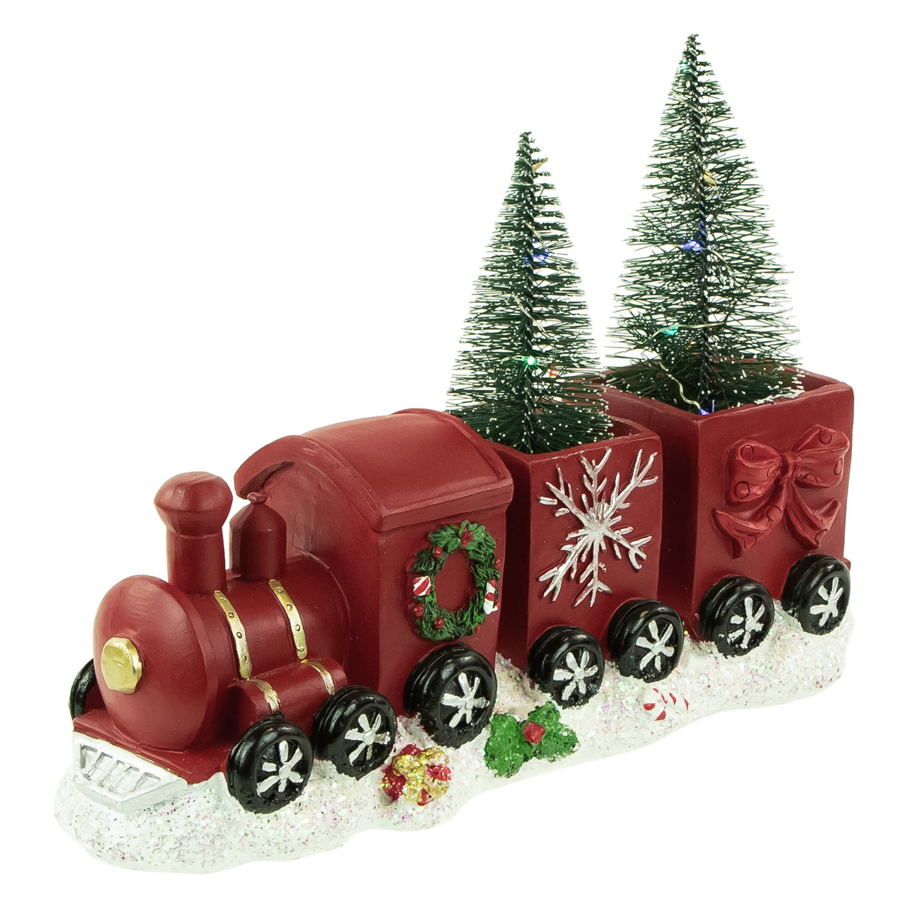 LED Lighted Frosted Trees in Train Christmas Decoration - 12" - Red and Gold