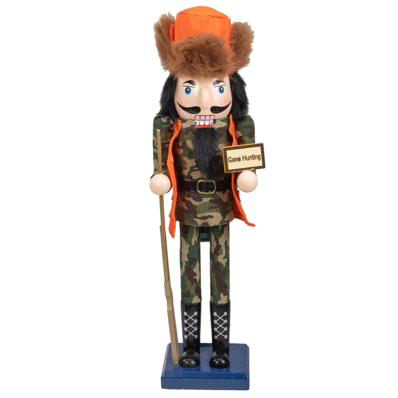 15" Orange and Green "Gone Hunting" Christmas Nutcracker in Camouflage