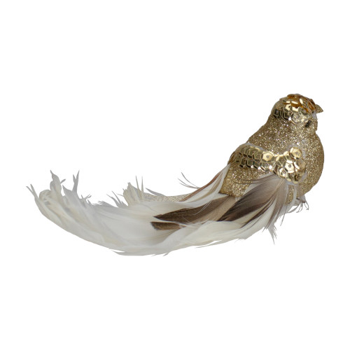 6" Gold and White Embellished Bird With Clip Christmas Ornament
