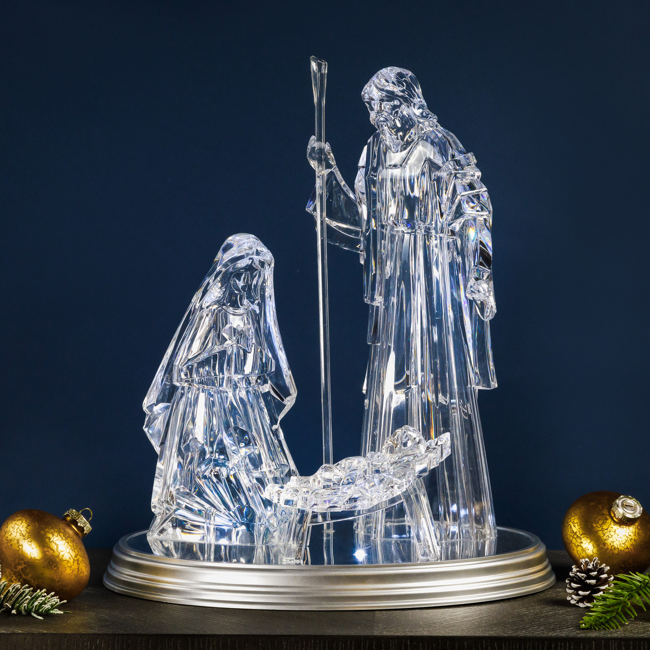 LED Lighted Acrylic Holy Family Nativity Scene on Mirror Christmas Decoration - 17"