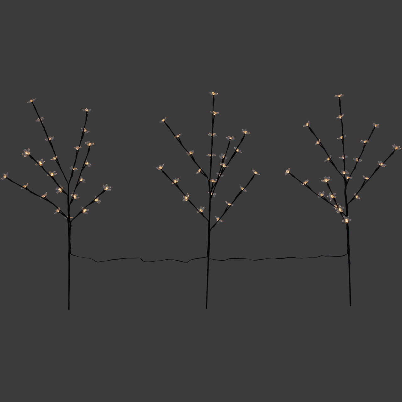 Set of 3 Pre-Lit Cherry Blossom Artificial Tree Branches, 72 Warm White LED Lights