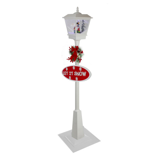 70.75" White Lighted Musical Snowman Christmas Street Lamp