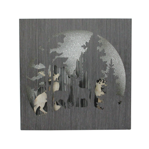13.75" Glittered Winter Woodland Deer Christmas Shadow Box Table Decoration