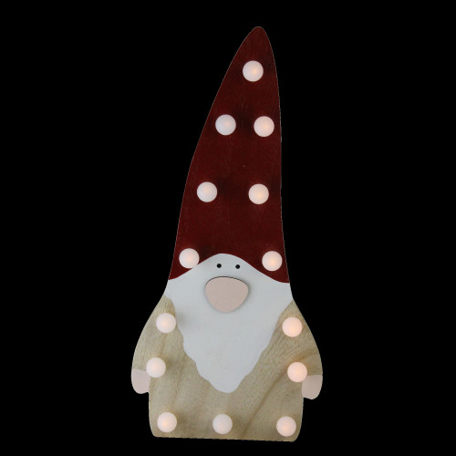 LED Lighted Battery Operated Wooden Santa Gnome Figurine - 16�� - Warm White Lights