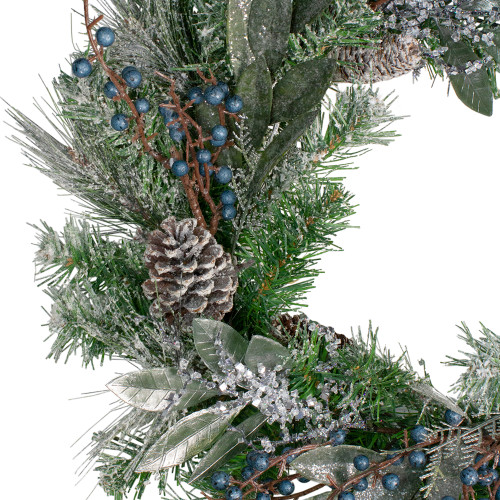 Mixed Iced Pine and Blueberries Artificial Christmas Wreath - 24" - Unlit