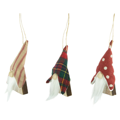 Set of 3 Wooden Gnomes Christmas Ornaments 4"