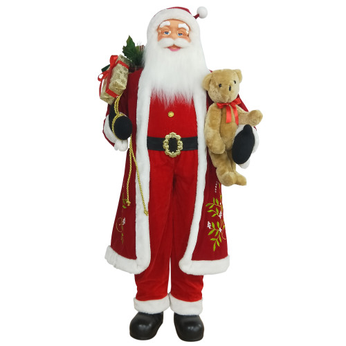 5' Traditional Santa Claus with Teddy Bear and Gift Bag Standing Christmas Figure