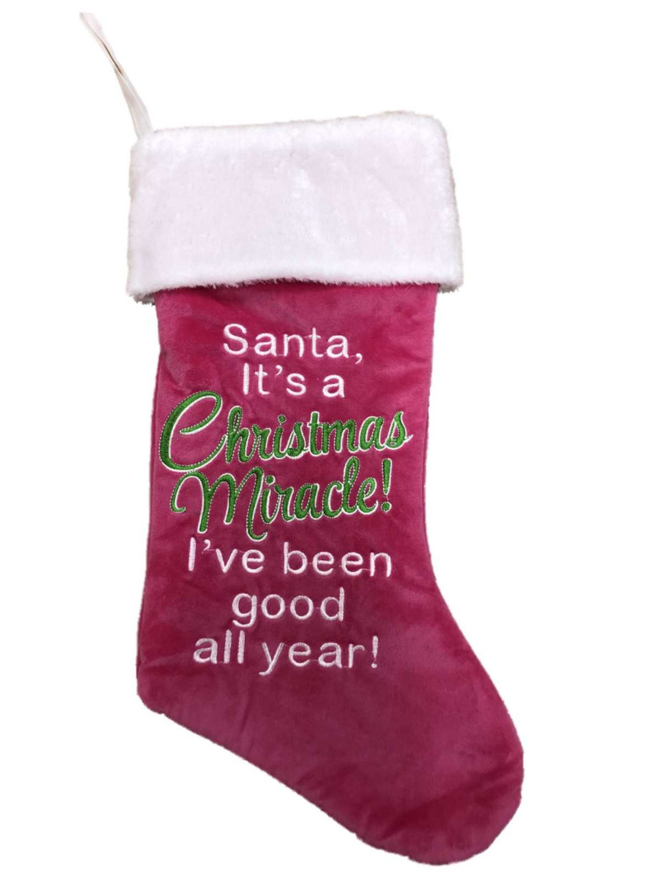 Pink Santa Miracle Good All Year Celebration Christmas Holiday Stocking