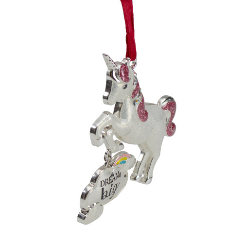 3.25" Silver Plated Dream Big Unicorn with European Crystals Christmas Ornament