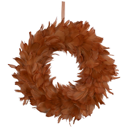 Two-Tone Feathers Christmas Wreath - 14.5" - Unlit - Rust Orange