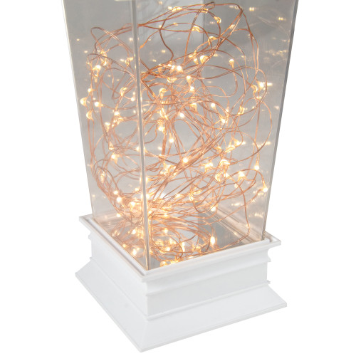 Tapered Lantern with Rice Lights Decoration - 12" - White - Clear Lights