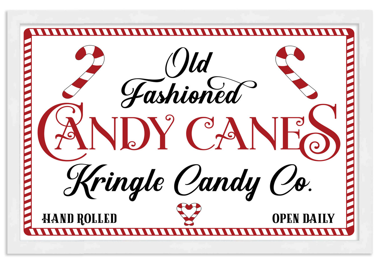 Old Fashioned Candy Canes Kringle Candy Co 13.5" x 19.5" Framed Christmas Wall Decor  Sign Poster in a Natural Wooden Frame with UV Acrylic