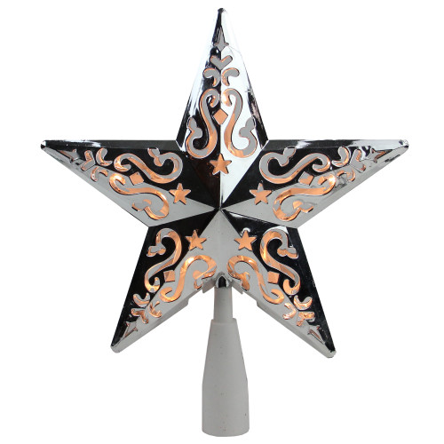 8.25" Silver Scroll Star Lighted Christmas Tree Topper - Clear Lights