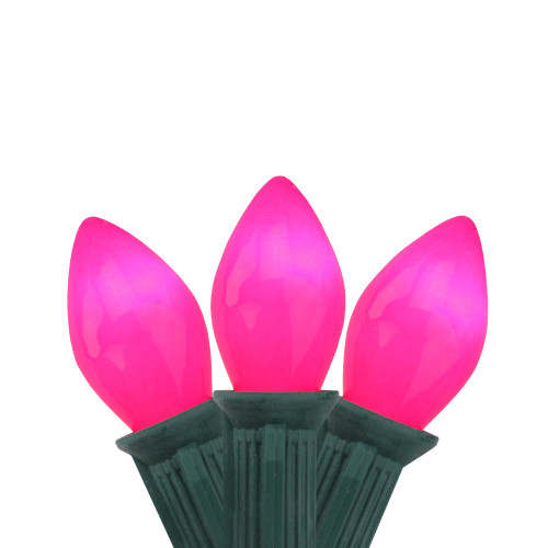 25-Count Opaque Pink C7 Christmas Light Set, 24 ft Green Wire