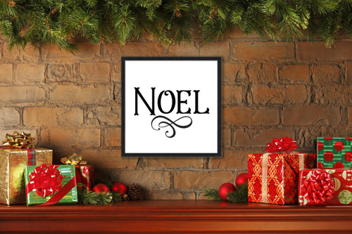 Noel Vintage 15.5" x 15.5" Framed Christmas Wall Decor Art Print Sign Poster in a Black Wooden Frame with UV Acrylic and Hangers