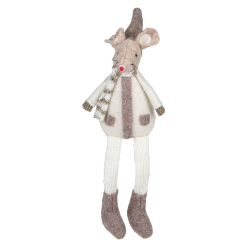 Sitting Plush Christmas Mouse Figure - 9.5" - Cream
