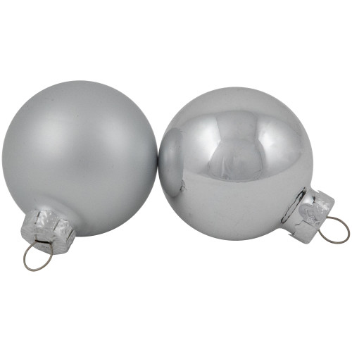10ct Silver Shiny and Matte Glass Ball Christmas Ornaments 1.75" (45mm)