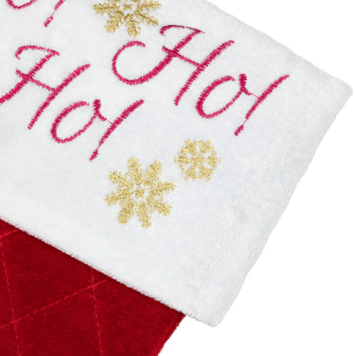 19" Quilted Red Velvet HO! HO! HO! Embroidered Christmas Stocking