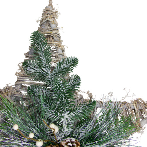 24" Green, Gray, and Brown Frosted Mixed Pine Hanging Star Christmas Ornament