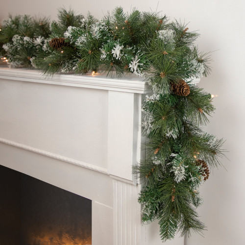Real Touch?? Pre-lit Snow Valley Pine Artificial Christmas Garland - 9' x 10" - Clear Lights