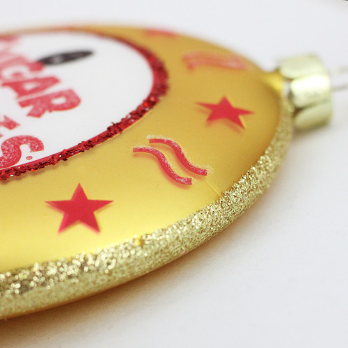 4" Gold and Red Tootsie Roll Sugar Babies Caramel Candies Disc Christmas Ornament