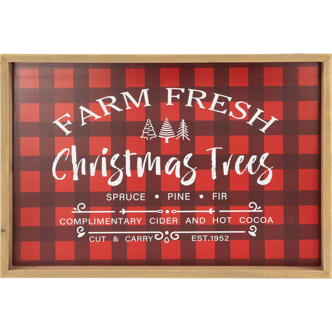 Plaid "Farm Fresh Christmas Trees" Framed Christmas Wall Sign - 18.75" x 13" - Red