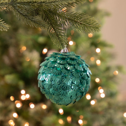 Green Sequin Layered Christmas Ball Ornament 4" (100mm)