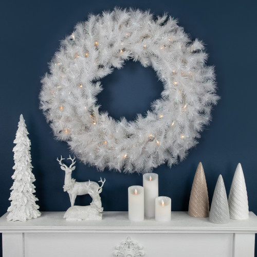 Pre-Lit White Alaskan Pine Artificial Christmas Wreath, 36-Inch, Warm White LED Lights
