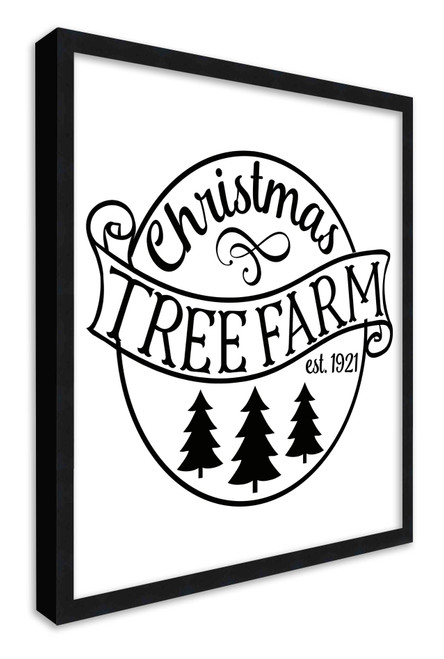 Black and White Christmas Tree Farm 15.5" x 15.5" Framed Christmas Wall Decor  Sign Poster in a Black Wooden Frame with UV Acrylic and Hangers