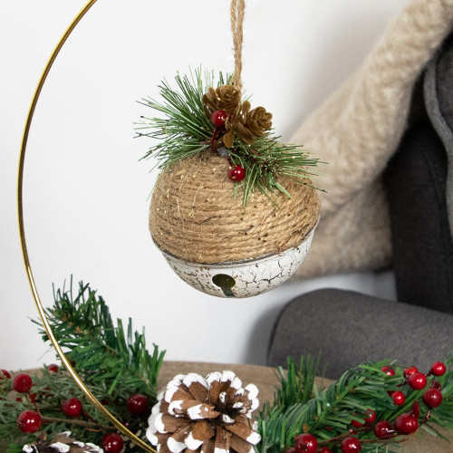 5" Acorn Jingle Bell with Holly Berry and Pine Cones Christmas Ornament