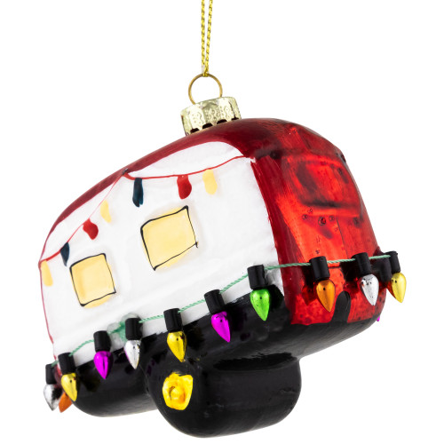3" Decked Out Holiday Camper Glass Christmas Ornament