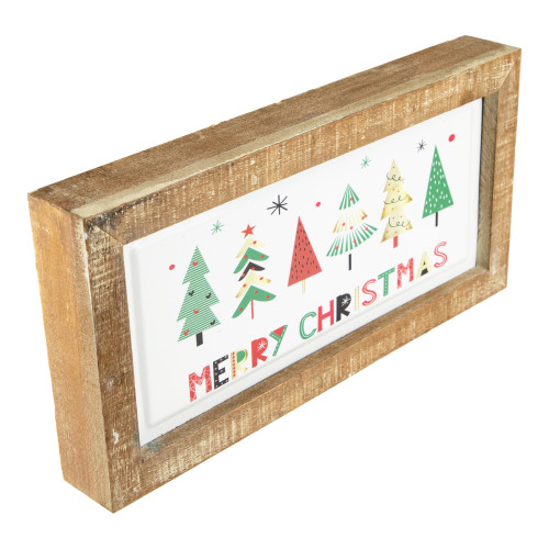 11.75" Framed Merry Christmas Trees Metal Wall Sign