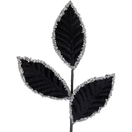 26" Black and Silver Sequin Leaves Christmas Spray