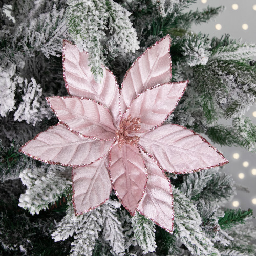 10" Pink Glittered Poinsettia Christmas Floral Pick Clip-On Ornament