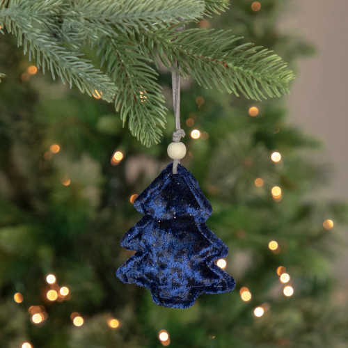 Cheetah Print Velvet Tree Christmas Ornament - 4" - Blue and Black