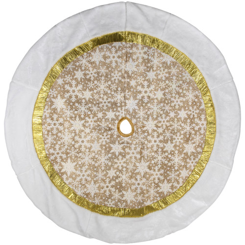 48" White and Gold Snowflake Christmas Tree Skirt