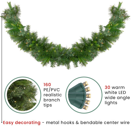 Pre-Lit Battery Operated Ashcroft Cashmere Pine Christmas Garland - 6' x 14"  - Warm White LED Lights